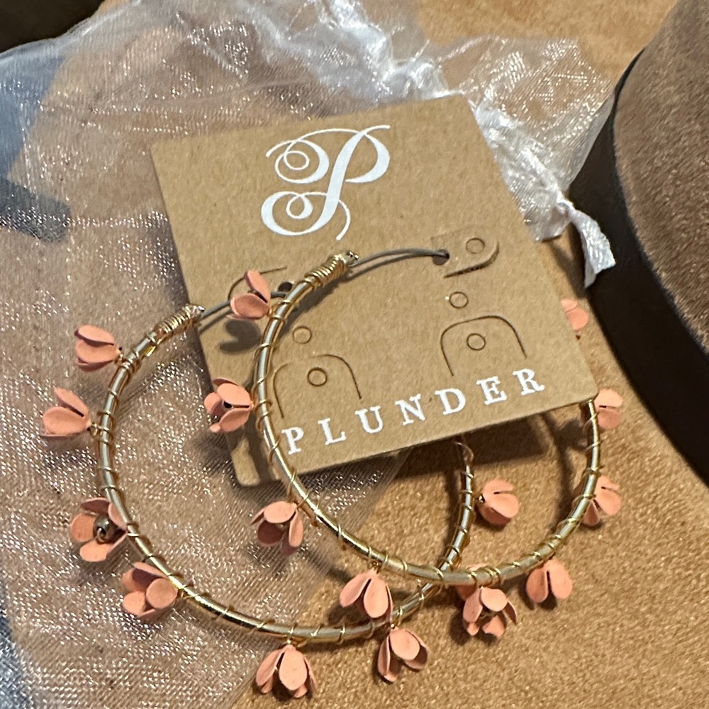 Plunder Gold Hoop Earrings with Peach Petal Accents
